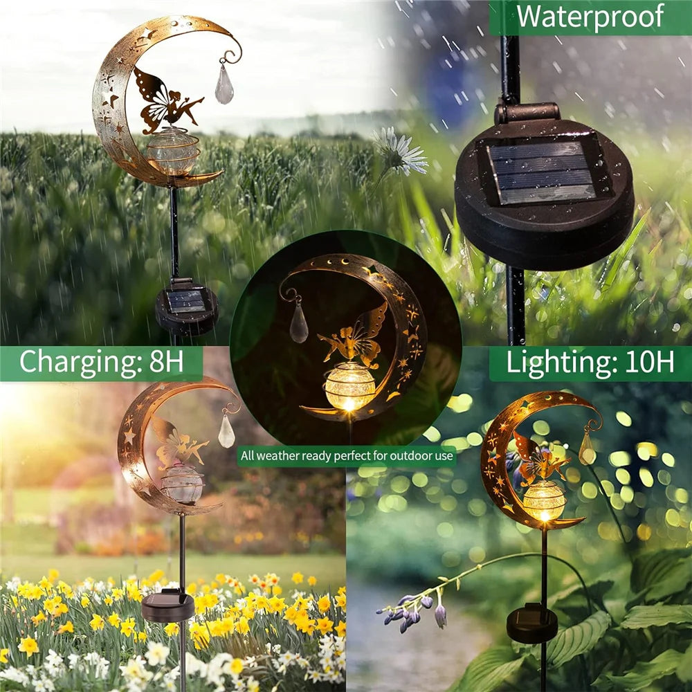 Jardim solar luz externa decorativa lua de fada vidro globo anjo decoração lâmpada solar à prova d'água para pátio de gramado de vias pátio