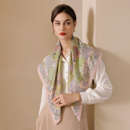 Elaifruihao Print 90*90cm Silk Square Scarf Women Luxury Brand Small Neckerchief Female hårhånd håndledd Foualrd skjerf Bandana