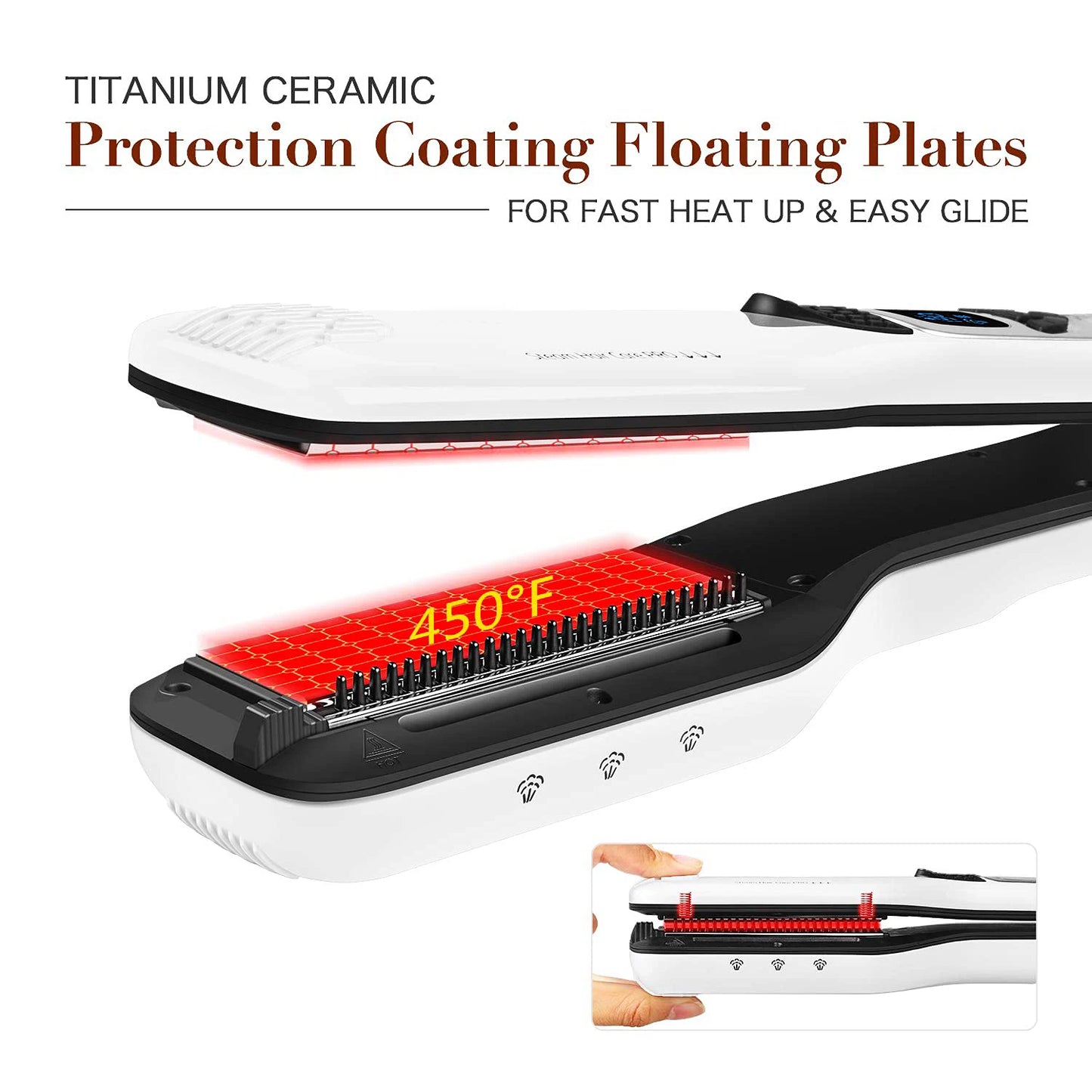 Tappeto a vapore elettrico piastratura professionale ceramica capelli larghi arricciatura piatti di ferro piastra per capelli lcd visualizzazione pettine calda raddrizzamento