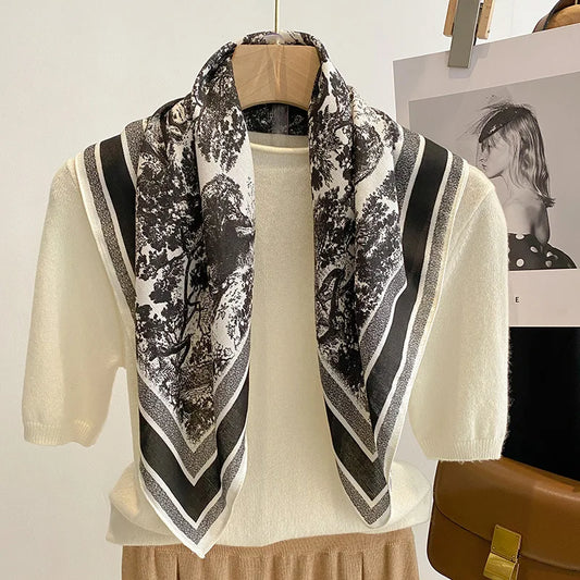 2024 Vårhøst Nytt luksusdesign Square Scarf Women Outdoor Hair Dekorerer lite pannebåndskjerf varmt skjerf Hijab Lady 68*68cm