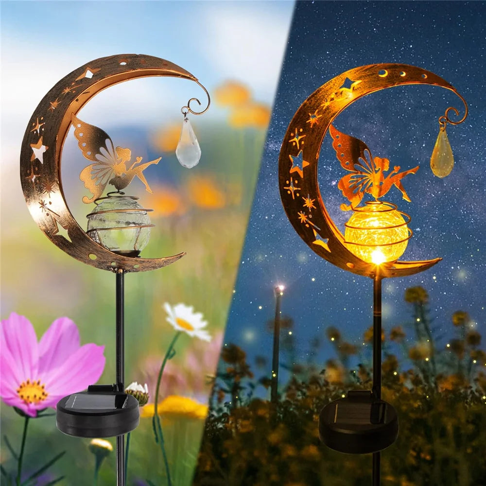 Jardim solar luz externa decorativa lua de fada vidro globo anjo decoração lâmpada solar à prova d'água para pátio de gramado de vias pátio