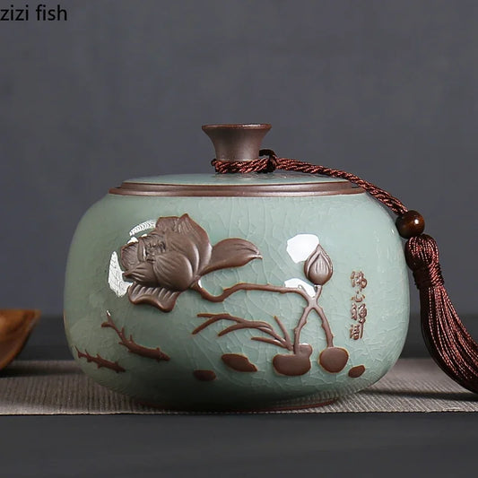 Ceramic Tea Caddy Storage Tank Sealed Jar Candy Jar Tea Box Sugar Bowl Tea Organizer Home Food Container Decorative Jars Tea Can