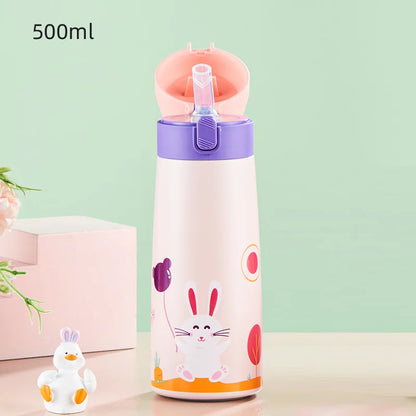GIANXI Kids Stainless Steel Straw Thermos Mug With Case Cartoon Leak-Proof Vacuum Flask Children Thermal Water Bottle Thermocup