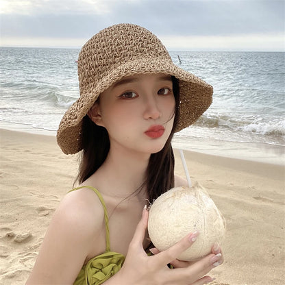 Katja e kashtës së grave Versioni Korean i markës Tide Gjithçka Japoneze Verë e Thin Style Sun Sun Hat Dantella How Hollow Out Hat