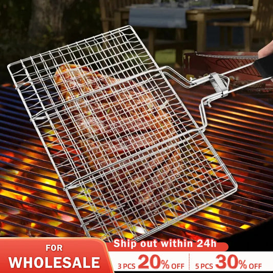304 Nerezová oceľ BBQ sieťovina Non Stick Grilling Bast Grill Grill Mast Mäso rastlinný steak piknik Party Garbecue Tool