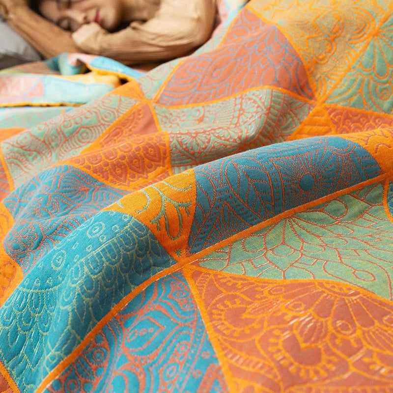 Jacquard Cotton Gauze Blanket Queen King Size Spring Summer Quilt Stitch Coverlet Home Bedding Bedspread Bed Sheet Sofa Cover