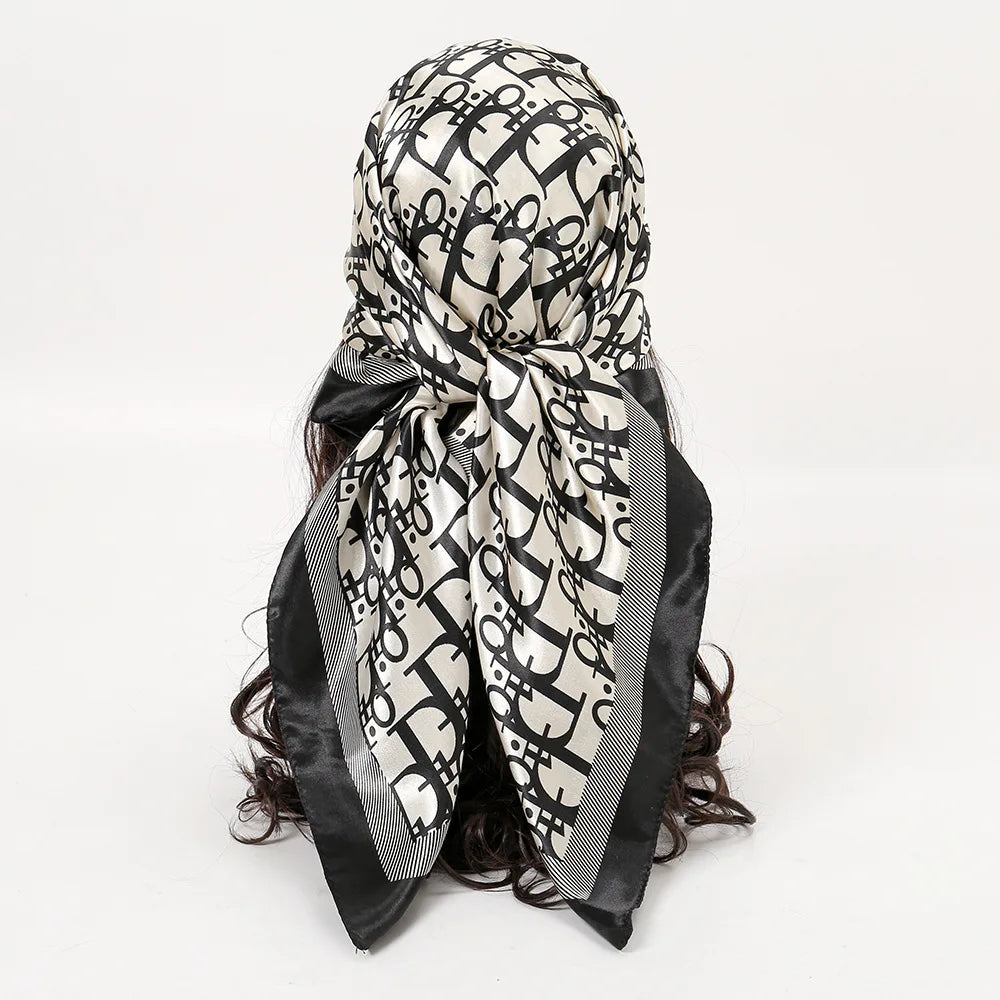 90cm Square Litera Patchwork Silk Satin Satin Eșarfe Femei Kerchief Neck Scarat Shawl Wrap Muffler Bandanna Accesorii pentru păr
