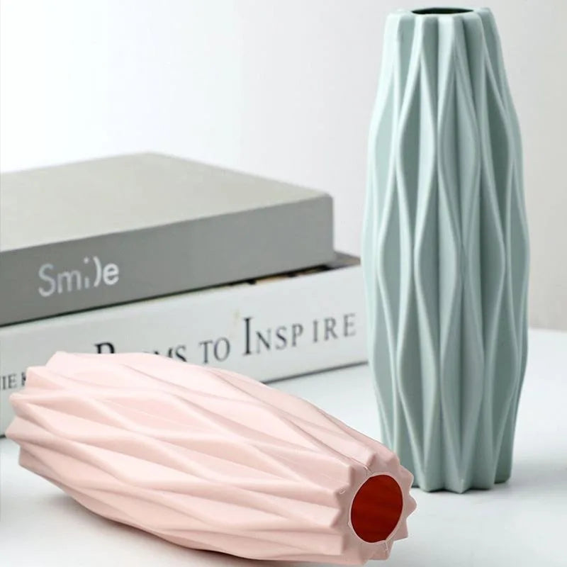 1Pc Diamond Plastic Vase Imitation Ceramic Flower Pot Thick And Durable Suitable For Living Room Bedroom Home Holiday Decoration