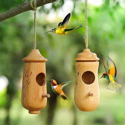 Hummingbird House Casas naturais do lado de fora pendurado para nidificar madeira balanço de pássaro ninho de animais de estimação Wren Swallow Sparrow Garden