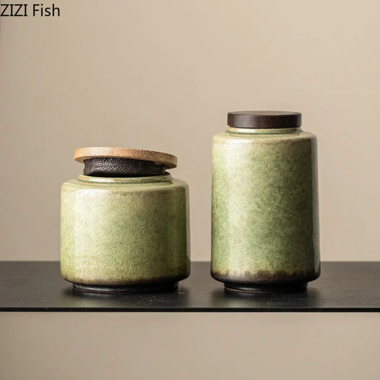 Chinese Vintage Tea Can Creative Ceramic Sealed General Can Home Kitchen Pu'er Tie Guan Yin Storage Can Tea Ceremony Accessories